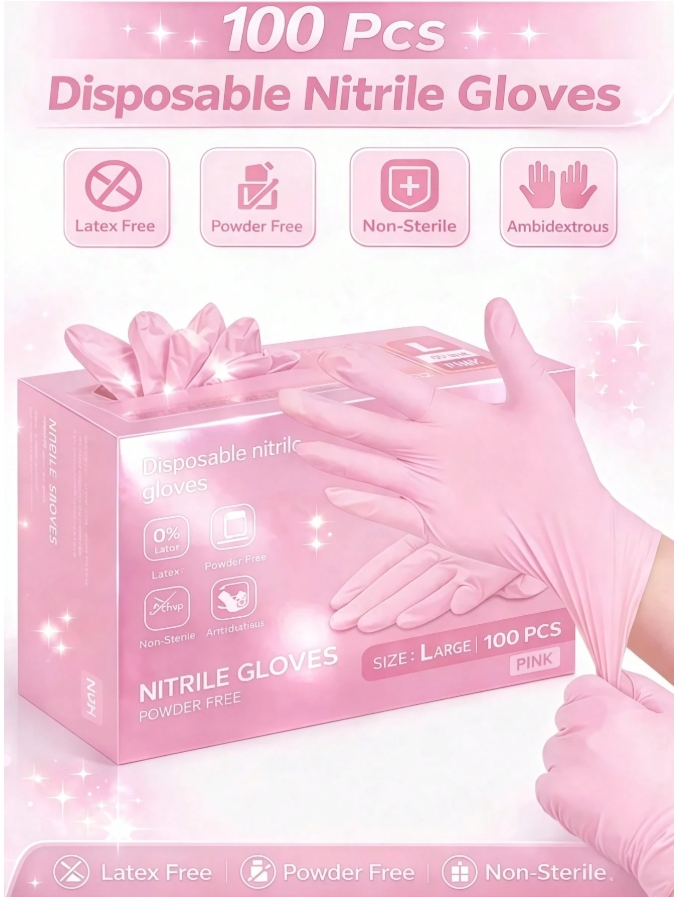 100 pièces Gants jetables en nitrile vert clair, sans poudre