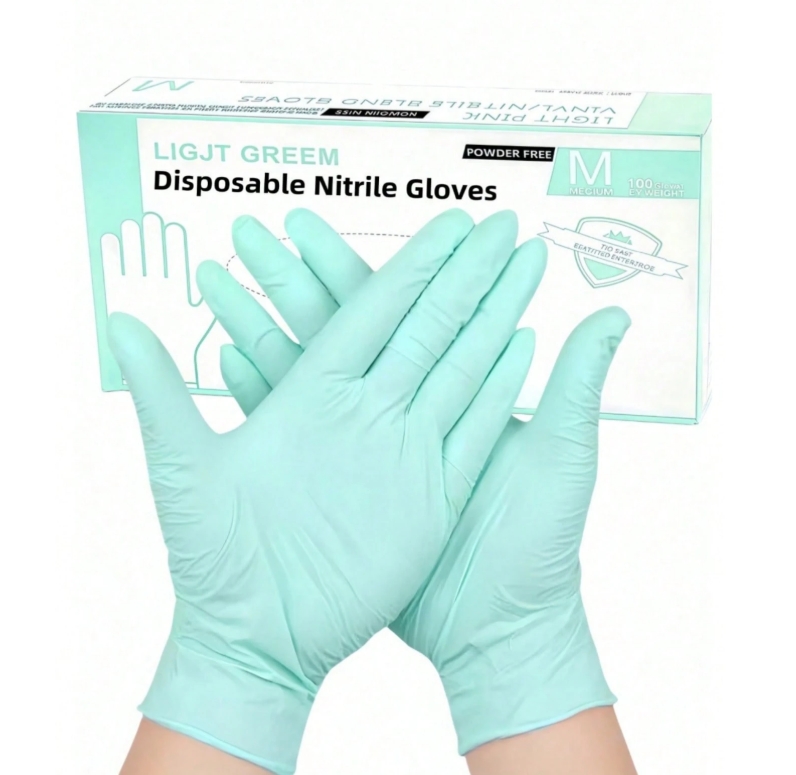 100 pièces Gants jetables en nitrile vert clair, sans poudre