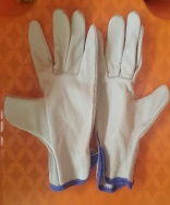 Gant cuir fleur bordure bleue